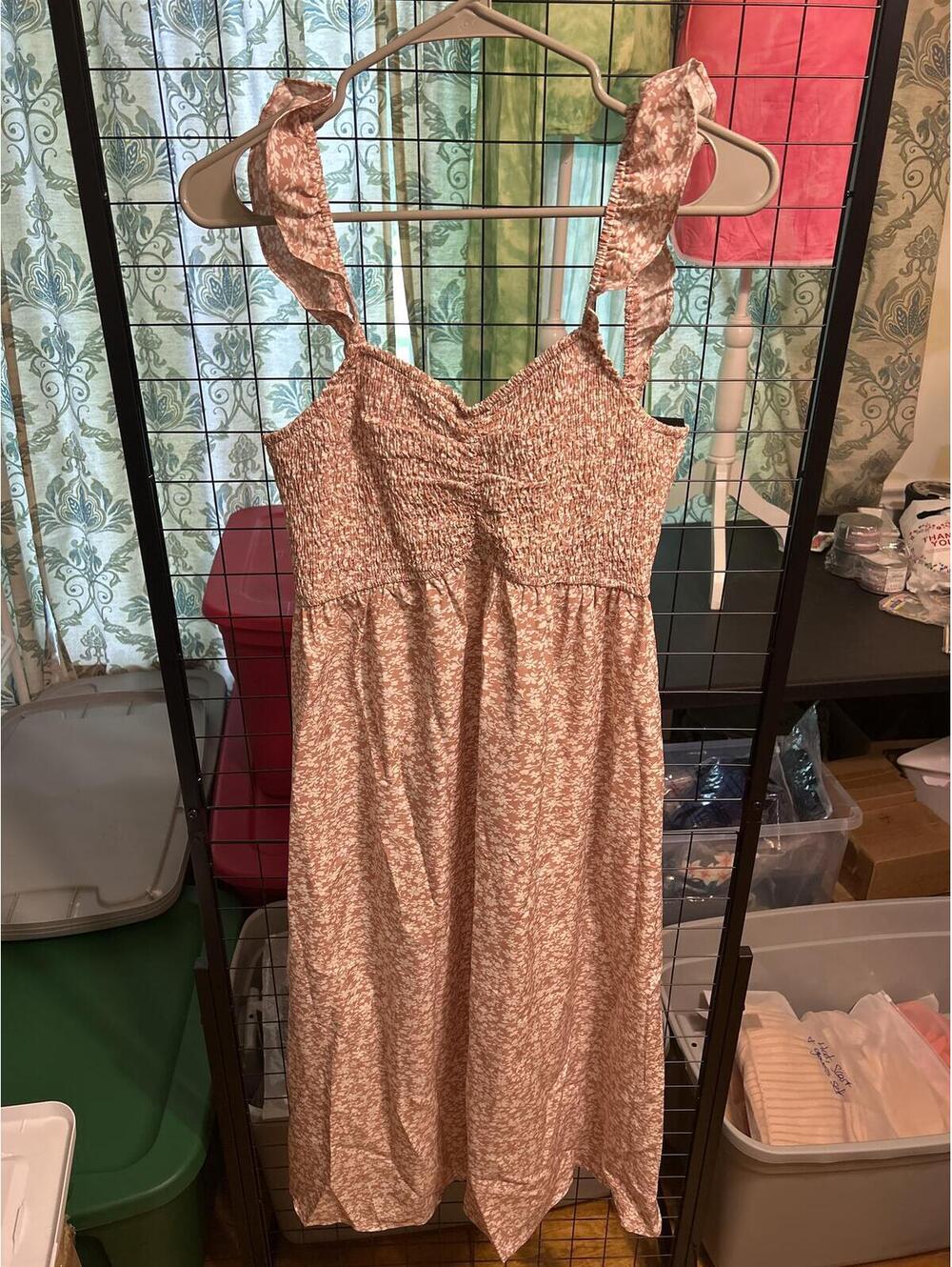Women's Knee-Length Smocked Dress with Ruffle Straps